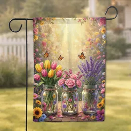 Mason Jar Bouquets Butterflies Wildflowers - Farmhouse Home Decor Gift for Garden Lover Garden Flag