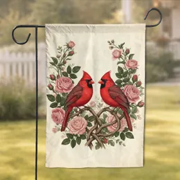 Northern Cardinals Roses Botanicals - Home Decor Gift for Nature Lover Garden Flag