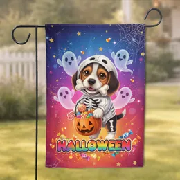 Halloween Skeleton Puppy Candy Ghosts - Trick or Treat Party Garden Flag