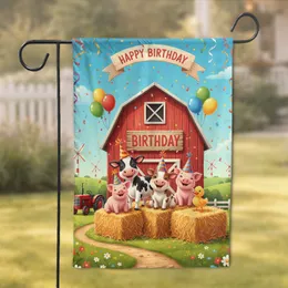 Barnyard Birthday Baby Farm Animals Scene - Kids Party Home Decor for Young Children Garden Flag