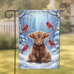Highland Cow Calf Winter Cardinals - Christmas Gift for Cow Lover Garden Flag