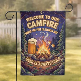 Campfire Beer Marshmallow Gathering Night - Home Decor Gift for Outdoor Lovers Garden Flag
