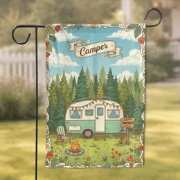 Travel Trailer Campsite Pine Forest - Home Decor Gift for Camper Garden Flag
