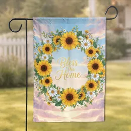 Bless This Home Sunflowers Daisies Floral Frame Sky Clouds - Farmhouse Home Decor Gift Garden Flag
