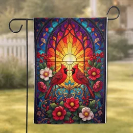 Cardinal Birds Botanical Stained Glass - Home Decor Gift for Bird Lovers Garden Flag