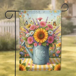 Farm Fresh Watering Can Sunflower Bouquet - Farmhouse Home Decor Gift for Garden Lover Garden Flag