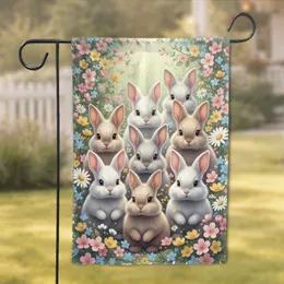 Seven Fluffy Baby Bunnies Wildflower Garden Lush Greenery - Spring Home Decor Gift Garden Flag