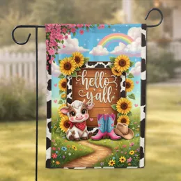 hello y'all Baby Cow Cowboy Boots Farmhouse Home Decor Gift for Cow Lover Garden Flag