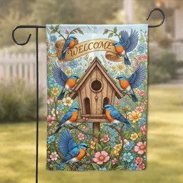 Birdhouse Bluebirds Welcome Wildflowers - Bird Lover Home Decor Gift Garden Flag