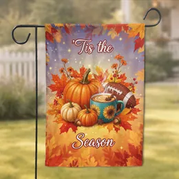 'Tis the Season Pumpkin American Football Autumn Leaves - Fall Harvest Home Decor Gift Garden Flag