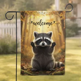 Baby Raccoon Welcome Autumn Forest Foliage - Autumn Decor Gift for Wildlife Lover Garden Flag