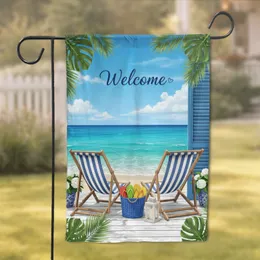 Beach Chairs Welcome Tropical Ocean Vista - Coastal Home Decor Gift for Beach Lovers Garden Flag