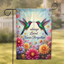 Hummingbirds 'Always Loved Never Forgotten' Script Dahlia Flowers - Memorial Home Decor Garden Flag
