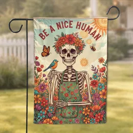 Skeleton Bird Wildflowers Monarch Butterfly 'Be A Nice Human' - Home Decor Gift Garden Flag