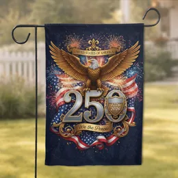 Golden Bald Eagle American Flag Shield 250th Anniversary - Independence Day Gift for Veterans Garden Flag