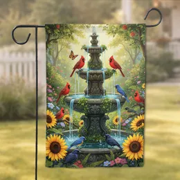Bird Bath Fountain Cardinals Bluebirds Sunflowers - Garden Lover Home Decor Gift Garden Flag
