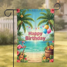 Happy Birthday Tropical Beach Flamingo - Birthday Party Decor Garden Flag