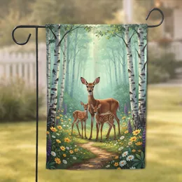 Doe Fawns Wildflower Meadow Birch Forest - Wildlife Lover Home Decor Gift Garden Flag