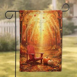 Pumpkin Adirondack Chair Autumn Forest Scene - Autumn Home Decor Gift Garden Flag