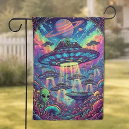 Futuristic Alien Saucer Cosmic World - Home Decor Gift for Sci-Fi Fans Garden Flag