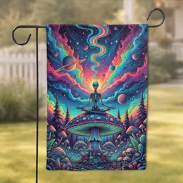Meditating Alien Bioluminescent Mushroom Cosmic Nebula - Home Decor Gift Garden Flag
