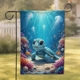 Baby Sea Turtle Coral Reef Ocean Scene - Wildlife Lover Home Decor Gift Garden Flag