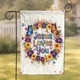 Jesus Loves You Butterflies Floral Hearts - Christian Home Decor Gift Garden Flag