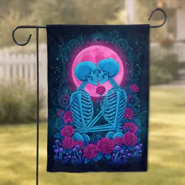 Embracing Skeletons Radiant Moon Pink Rose Celestial - Home Decor Gift Garden Flag