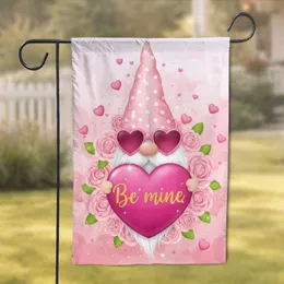 Valentine Gnome Be Mine Heart Sign Pink Roses - Valentine's Day Gift Garden Flag