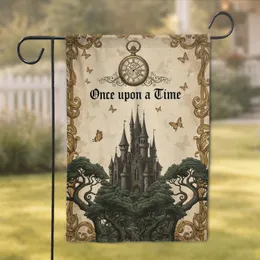 Fairytale Castle Pocket Watch 'Once Upon A Time' Text - Storybook Decor Gift Garden Flag
