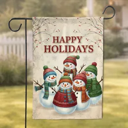 Cheerful Snowmen Winter Branches Happy Holidays - Holiday Gift Garden Flag