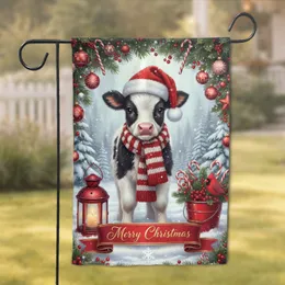 Baby Calf Santa Hat Christmas Snow - Holiday Gift for Cow Lover Garden Flag