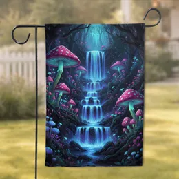 Bioluminescent Waterfall Mystical Mushrooms Enchanted Forest - Home Decor Gift Garden Flag