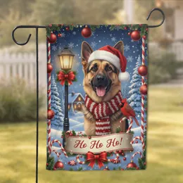 German Shepherd Dog Santa Hat Cabin Winter Wonderland Christmas Holiday Gift Dog Lover Garden Flag