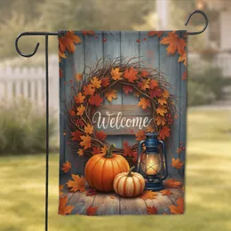 Welcome Sign Pumpkin Autumn Wreath Lantern - Fall Harvest Home Decor Garden Flag