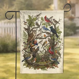 Owls Cardinals Blue Jay Mandarin Duck Tree Branches - Bird Watcher Gift Garden Flag