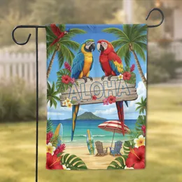 Macaw Parrots Aloha Tropical Beach Scene - Home Decor Gift for Tropical Lovers Garden Flag