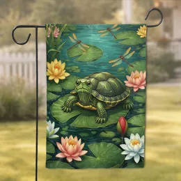 Juvenile Turtle Lily Pad Dragonflies - Aquatic Wildlife Home Decor Gift Garden Flag