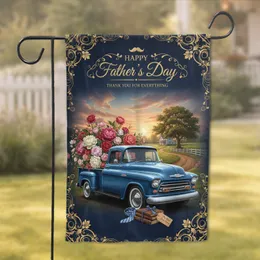 Vintage Blue Pickup Truck Flowers Farmhouse Sunset - Happy Father's Day Gift for Dad Garden Flag