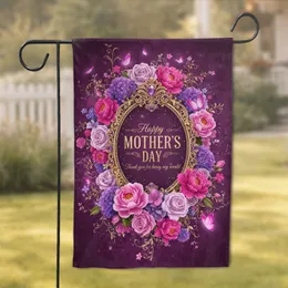Happy Mother's Day Amethyst Oval Frame Filigree Flowers Butterflies - Mother's Day Gift for Mom Garden Flag