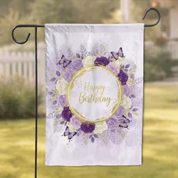 Happy Birthday Glitter Roses Floral Butterflies - Birthday Gift Garden Flag