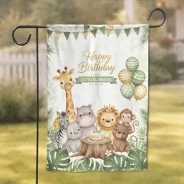 Baby Safari Animals Birthday Cake - Happy Birthday Celebration Gift Garden Flag