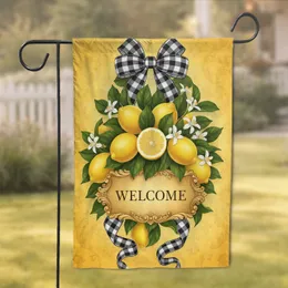 Buffalo Check Lemon Blossom Welcome Plaque Gold Frame - Home Decor Gift Garden Flag