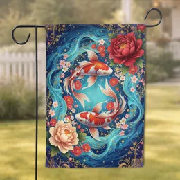 Majestic Koi Fish Red Peony Peach Blossom Golden Water - Home Decor Gift Garden Flag
