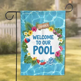 Welcome To Our Pool Tropical Flowers Beach Ball - Summer Poolside Decor Gift Garden Flag