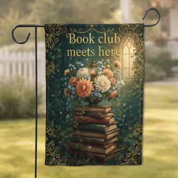 Ornate Gold Book Club Books Dahlias - Home Decor Gift for Readers Garden Flag