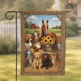 Diverse Farm Animal Friends Barn - Farmhouse Home Decor for Animal Lover Garden Flag