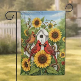 Cardinal Birds Sunflowers Picket Fence - Wildlife Garden Home Decor Gift Garden Flag