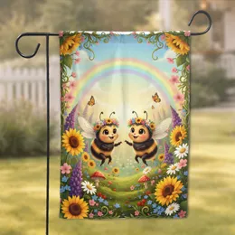 Fuzzy Bumblebees Sunflowers Spring Meadow - Home Decor Gift for Garden Lover Garden Flag