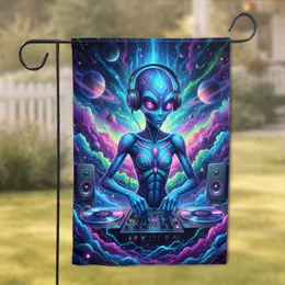 Futuristic Alien DJ Cosmic Nebula - Music Lover Home Decor Gift Garden Flag